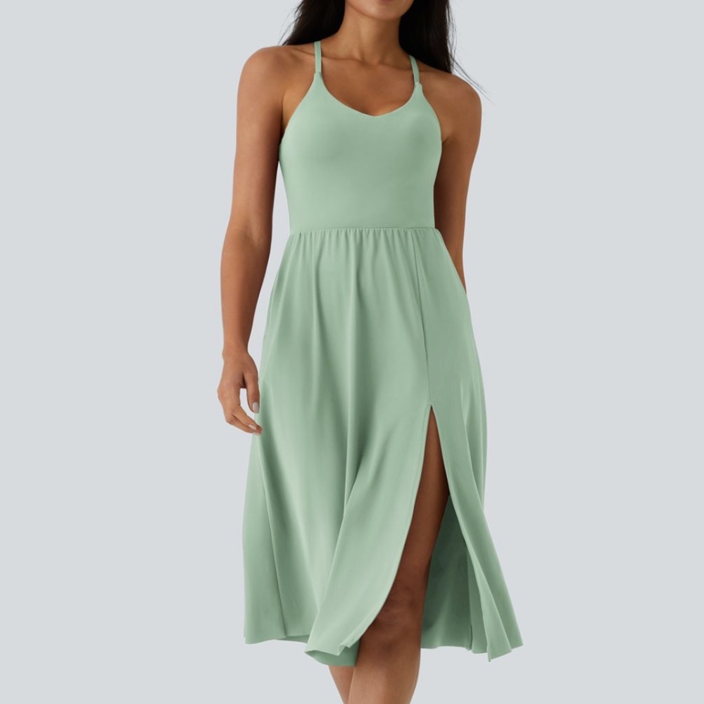 HALARA Mint Green Midi Dress with Side Slit